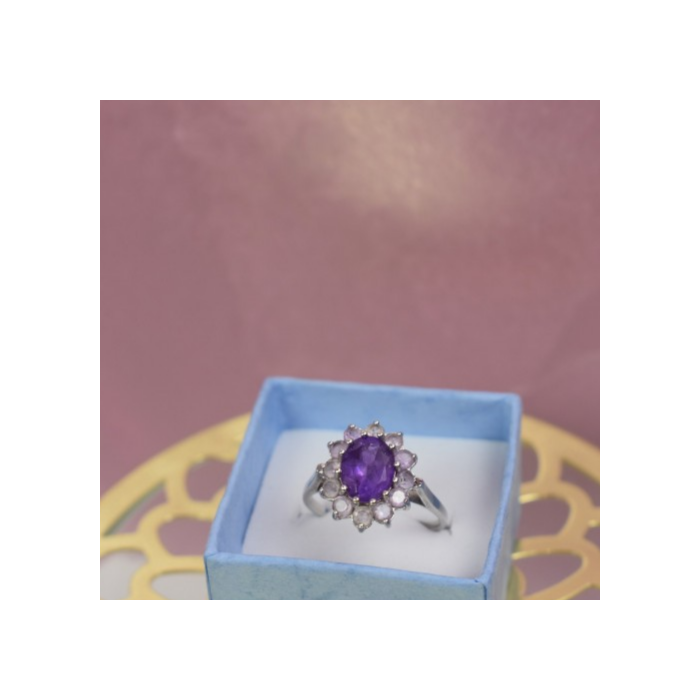 925 Sterling Silver Amethyst & Morganite Ring Size 8