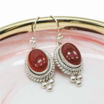 Vintage 925 Sterling Silver Agate Earrings