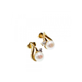 14K YELLOW GOLD PEARL & DIAMONDS EARRINGS