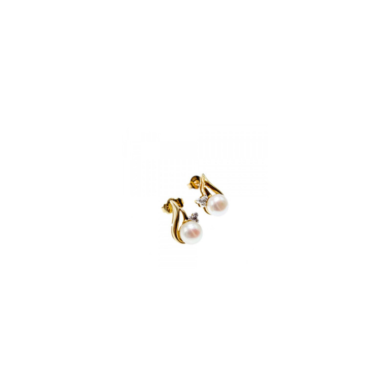14K YELLOW GOLD PEARL & DIAMONDS EARRINGS