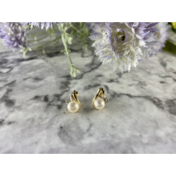 14K YELLOW GOLD PEARL & DIAMONDS EARRINGS