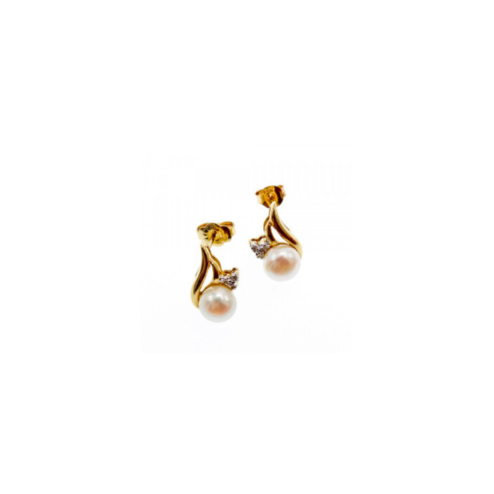 14K YELLOW GOLD PEARL & DIAMONDS EARRINGS