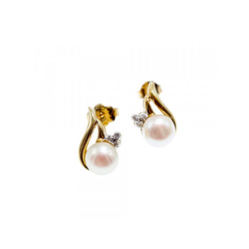 14K YELLOW GOLD PEARL & DIAMONDS EARRINGS