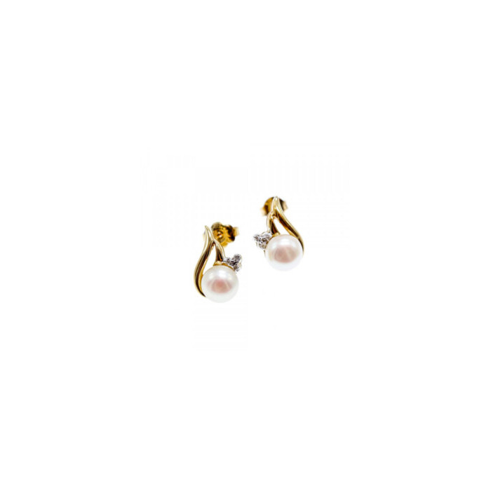 14K YELLOW GOLD PEARL & DIAMONDS EARRINGS