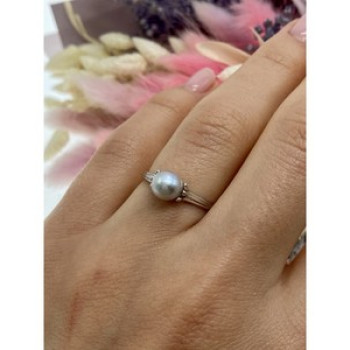 925 Sterling Silver Pearl Classic Ring Size 6.5