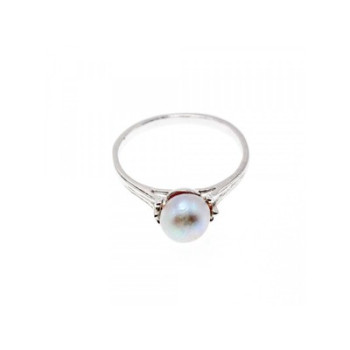 925 Sterling Silver Pearl Classic Ring Size 6.5