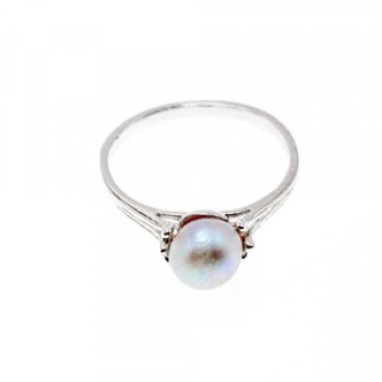925 Sterling Silver Pearl Classic Ring Size 6.5