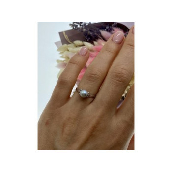 925 Sterling Silver Pearl Classic Ring Size 6.5