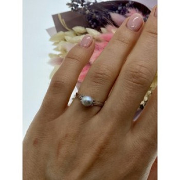 925 Sterling Silver Pearl Classic Ring Size 6.5