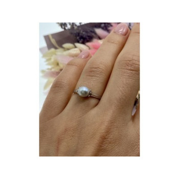 925 Sterling Silver Pearl Classic Ring Size 6.5