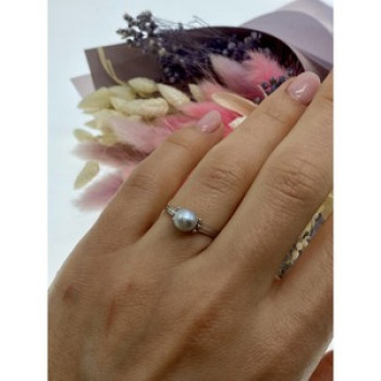 925 Sterling Silver Pearl Classic Ring Size 6.5