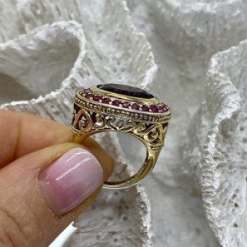 925 Sterling Silver Gold Plated CZ Ring Size 5.5