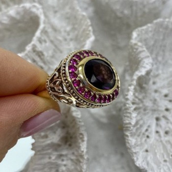 925 Sterling Silver Gold Plated CZ Ring Size 5.5