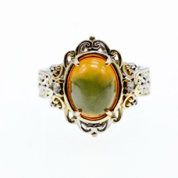 925 Sterling Silver Gold Plated Opal & Goshenite Ring Size 7