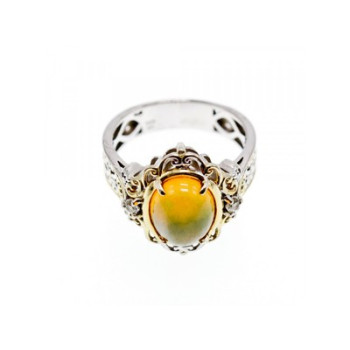 925 Sterling Silver Gold Plated Opal & Goshenite Ring Size 7