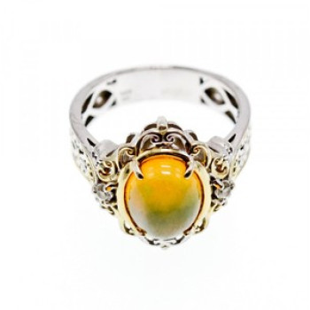 925 Sterling Silver Gold Plated Opal & Goshenite Ring Size 7
