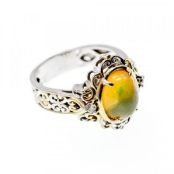 925 Sterling Silver Gold Plated Opal & Goshenite Ring Size 7
