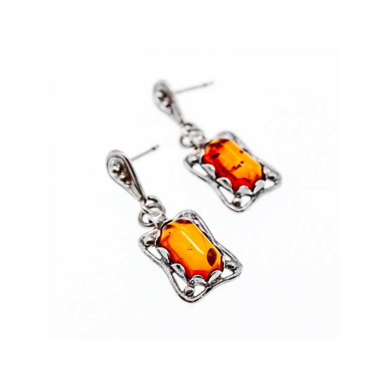 Vintage 925 Sterling Silver Amber Stud Earrings