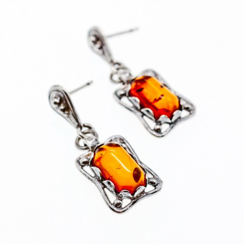 Vintage 925 Sterling Silver Amber Stud Earrings