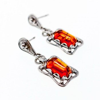 Vintage 925 Sterling Silver Amber Stud Earrings