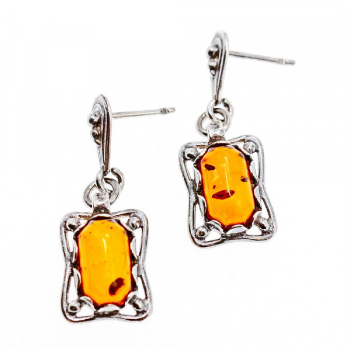 Vintage 925 Sterling Silver Amber Stud Earrings