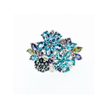 925 STERLING SILVER MULTI GEMSTONES RING SIZE 11