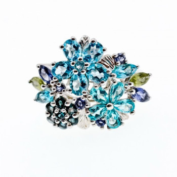925 Sterling Silver Multi Gemstones Ring Size 11