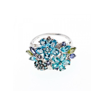 925 STERLING SILVER MULTI GEMSTONES RING SIZE 11