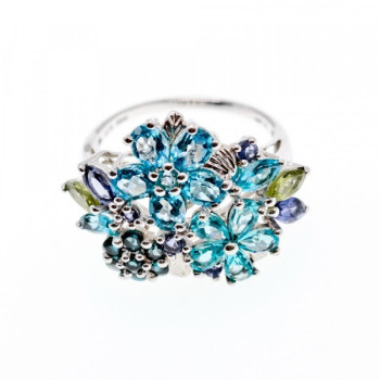 925 Sterling Silver Multi Gemstones Ring Size 11
