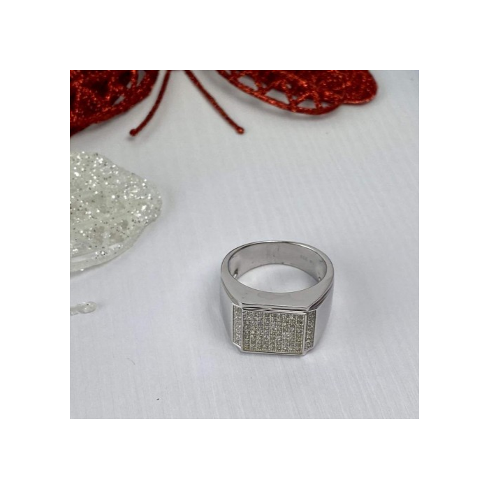 Men's 925 Sterling Silver CZ Signet Ring Size 13