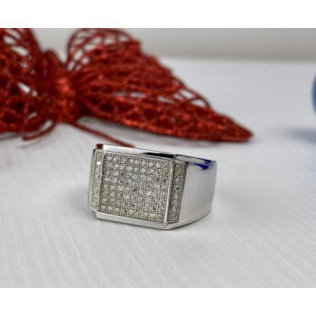 Men's 925 Sterling Silver CZ Signet Ring Size 13