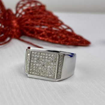 Men'S 925 Sterling Silver CZ Signet Ring Size 13
