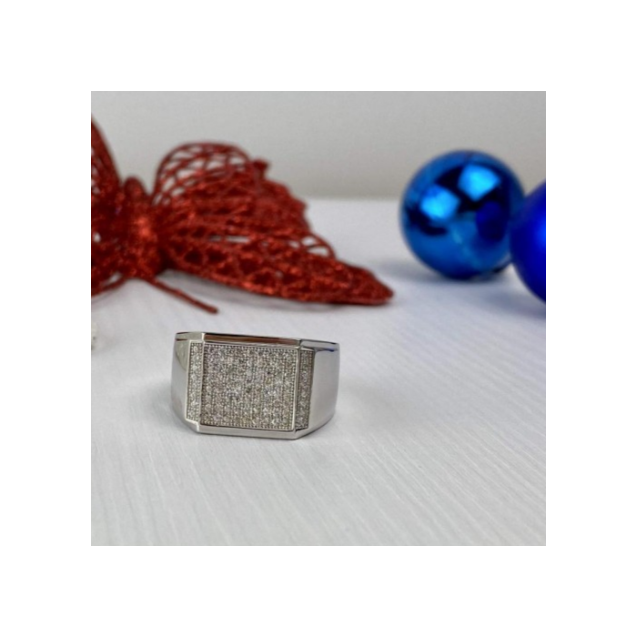 Men's 925 Sterling Silver CZ Signet Ring Size 13