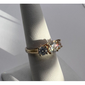 925 Sterling Silver With CZ & Gold Color Ring Size 6
