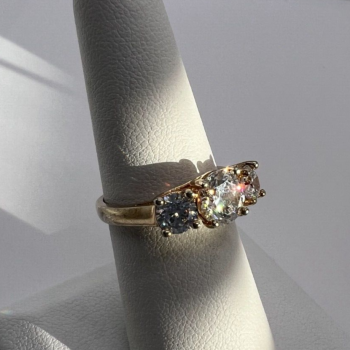 925 Sterling Silver Gold Plated CZ Ring - Size 6 Elegant Jewelry