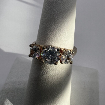 925 Sterling Silver Gold Plated CZ Ring - Size 6 Elegant Jewelry