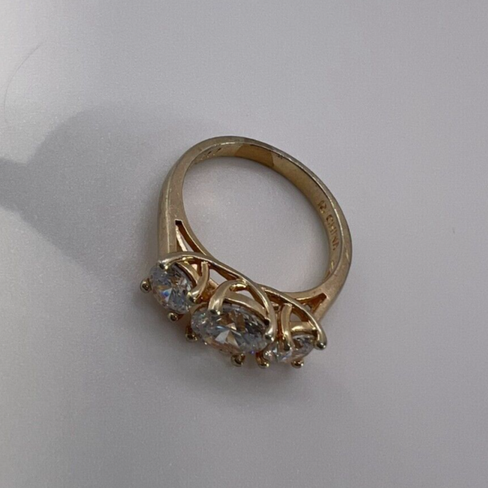 925 Sterling Silver Gold Plated CZ Ring - Size 6 Elegant Jewelry