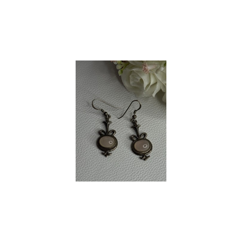 Vintage 925 Sterling Silver Morganite Earrings Length 1.60 Inch