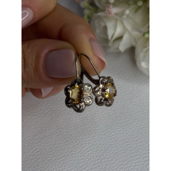 925 Sterling Silver Citrine Flower Earrings Length 1 Inch