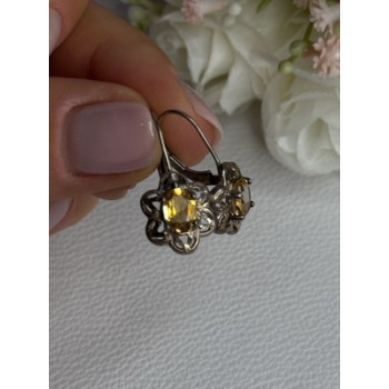925 Sterling Silver Citrine Flower Earrings Length 1 Inch