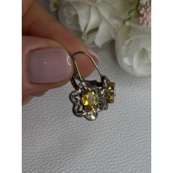 925 Sterling Silver Citrine Flower Earrings Length 1 Inch