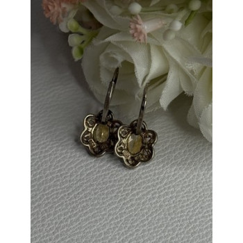 925 Sterling Silver Citrine Flower Earrings Length 1 Inch