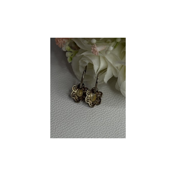 925 Sterling Silver Citrine Flower Earrings Length 1 Inch