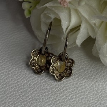 925 Sterling Silver Citrine Flower Earrings Length 1 Inch