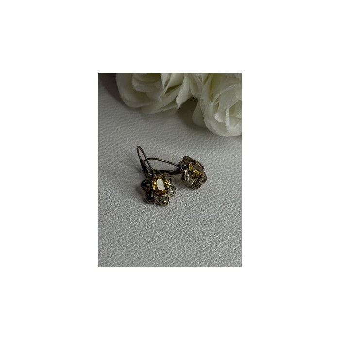 925 Sterling Silver Citrine Flower Earrings Length 1 Inch