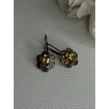 925 Sterling Silver Citrine Flower Earrings Length 1 Inch