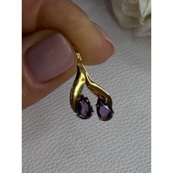 14K Yellow Gold Amethyst Earrings Length 0.90 inch