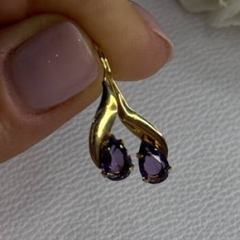 14K Yellow Gold Amethyst Earrings Length 0.90 inch