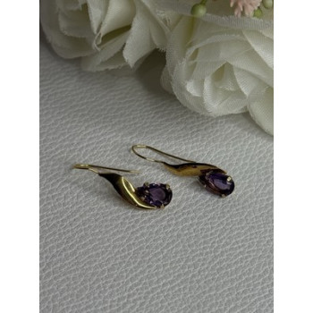 14K Yellow Gold Amethyst Earrings Length 0.90 inch