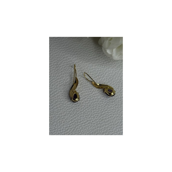 14K Yellow Gold Amethyst Earrings Length 0.90 inch